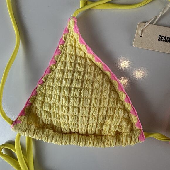 Seamolly Yellow Pink Trim Textured Size XS Bathing Suit Bikini Contrast Whip - Picture 4 of 14